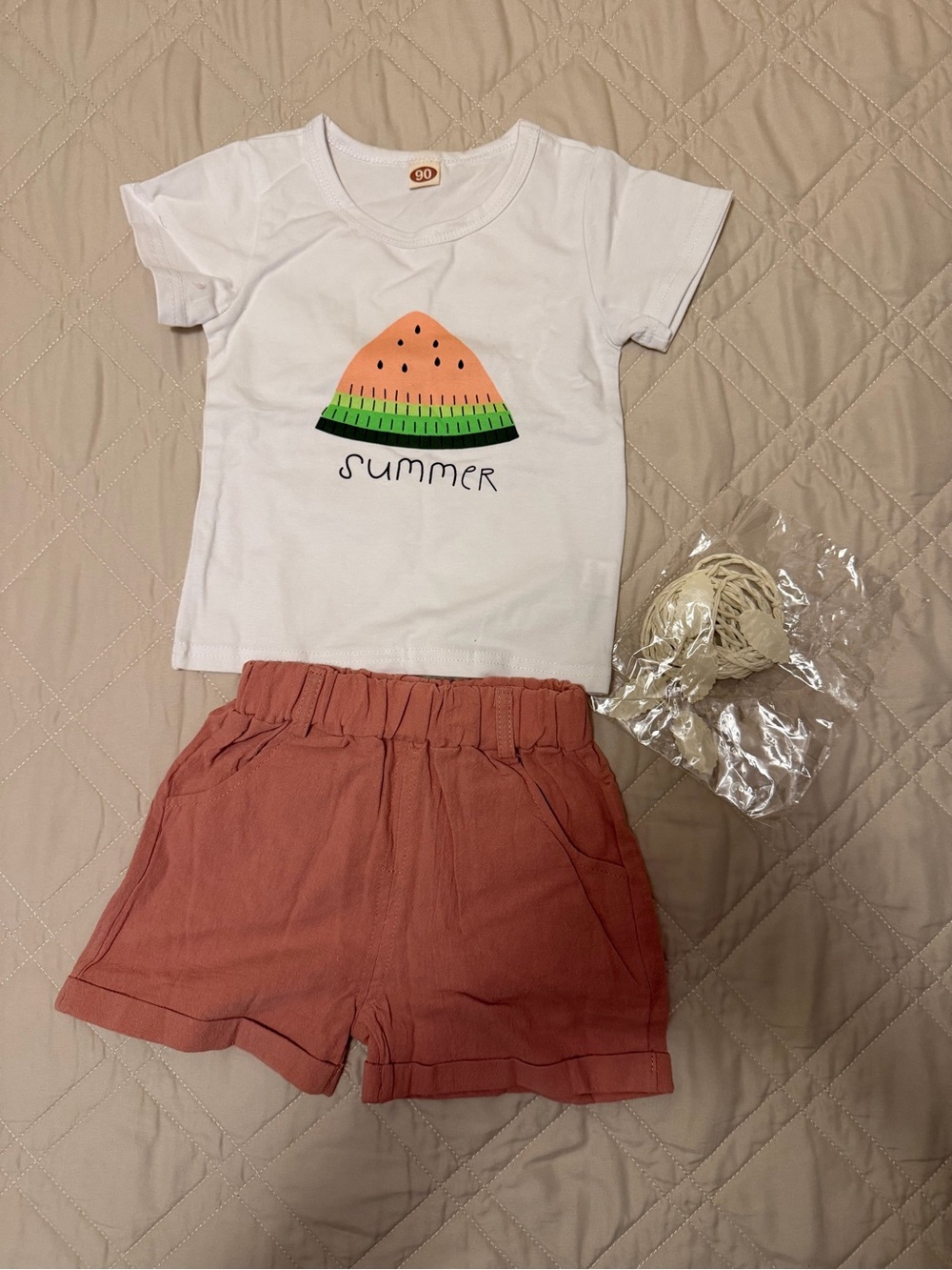 Amazon White Watermelon Graphic Tee with Rust Shorts